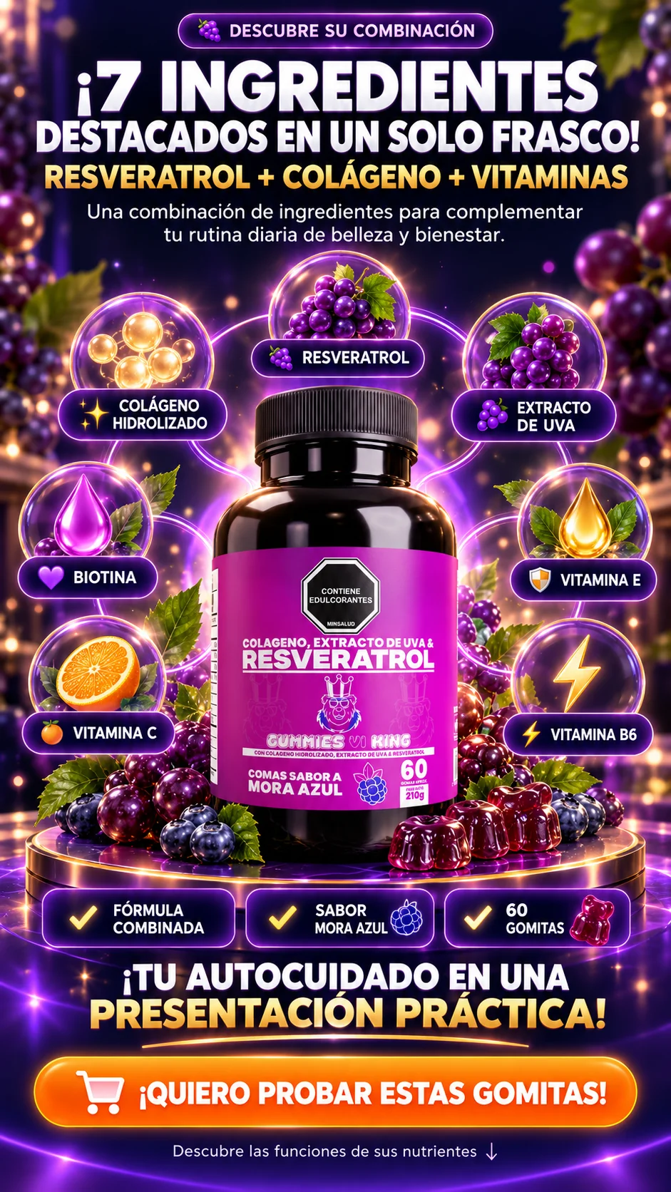 Gomitas de Resveratrol + Colágeno Hidrolizado + Vitaminas — Fórmula de Belleza y Bienestar.