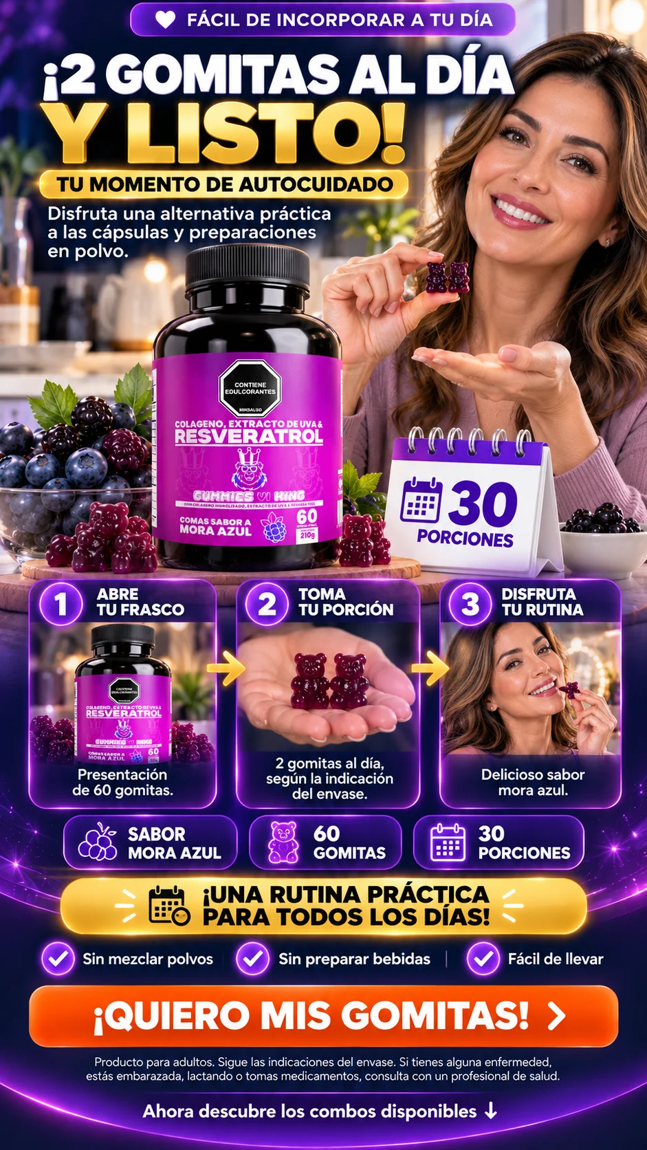 Gomitas de Resveratrol + Colágeno Hidrolizado + Vitaminas — Fórmula de Belleza y Bienestar.