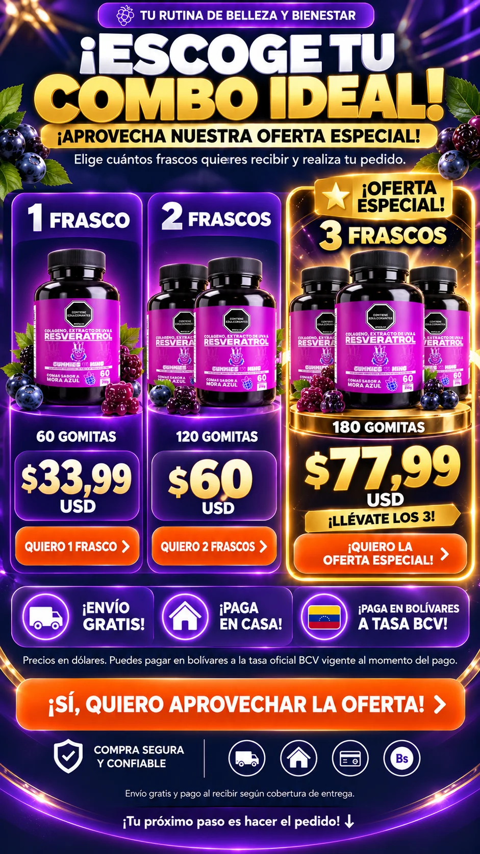 Gomitas de Resveratrol + Colágeno Hidrolizado + Vitaminas — Fórmula de Belleza y Bienestar.